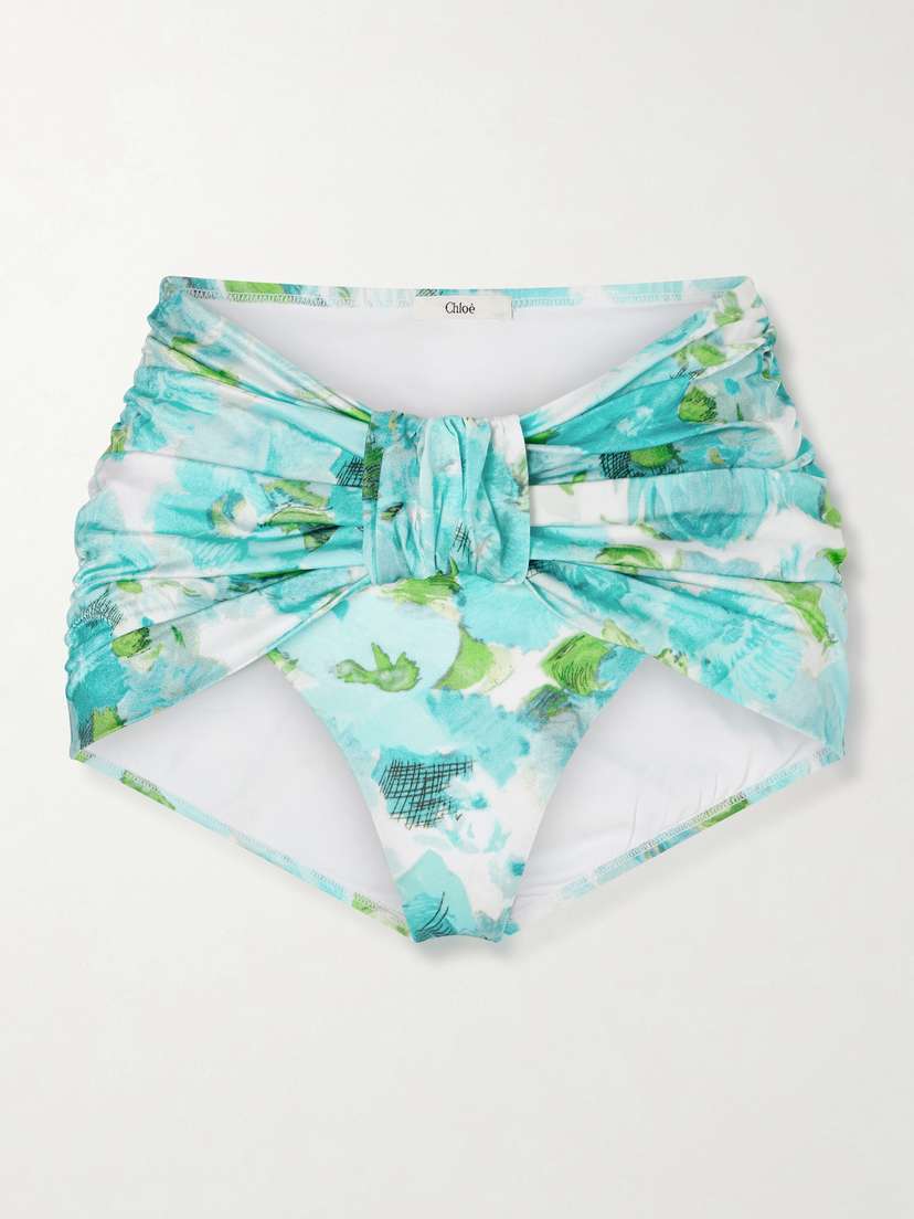 Chloé Ruched Floral-print Bikini Briefs