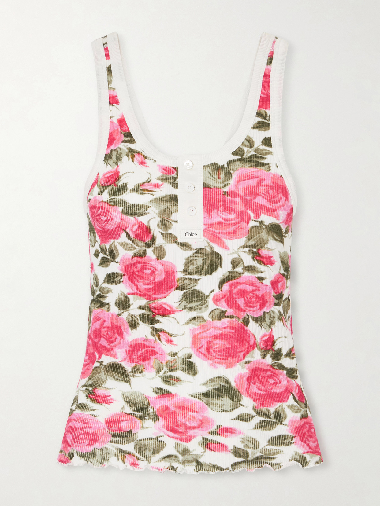 Chloé Cotton Henley Tank Top With All-over Floral Pattern In Pink