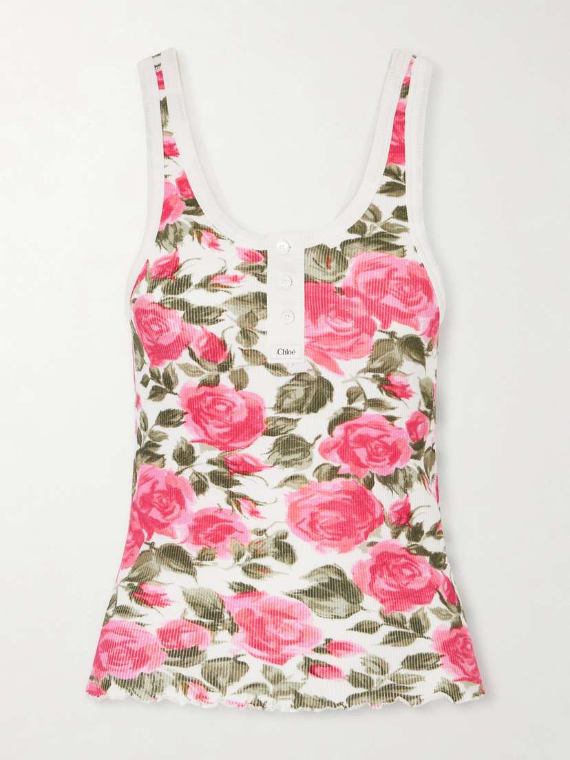 Chloé Floral-print Ribbed Stretch-cotton Jersey Tank
