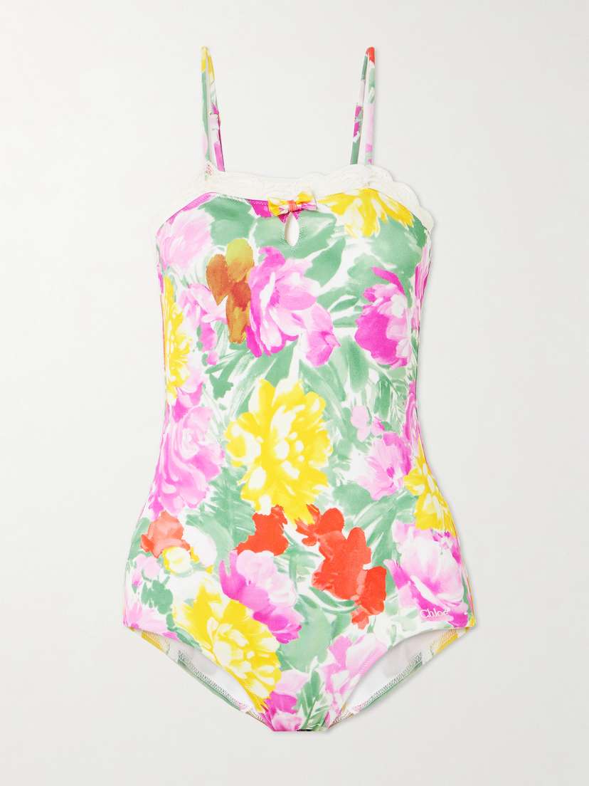 Chloé Lace-trimmed Floral-print Swimsuit