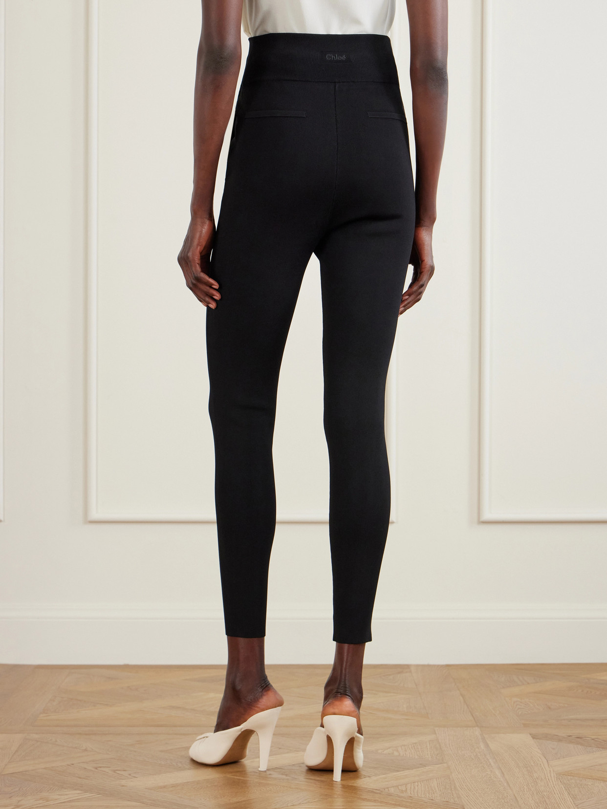 Chloé Patchwork Stretch Knit Leggings In Black