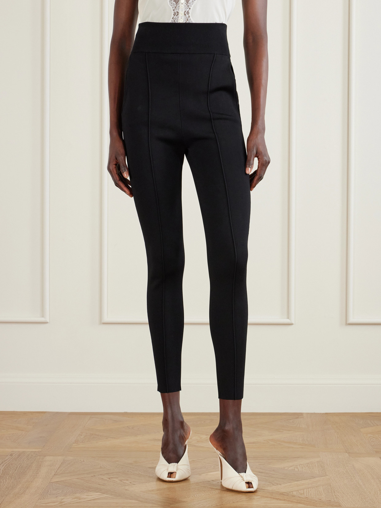 Chloé Patchwork Stretch Knit Leggings In Black