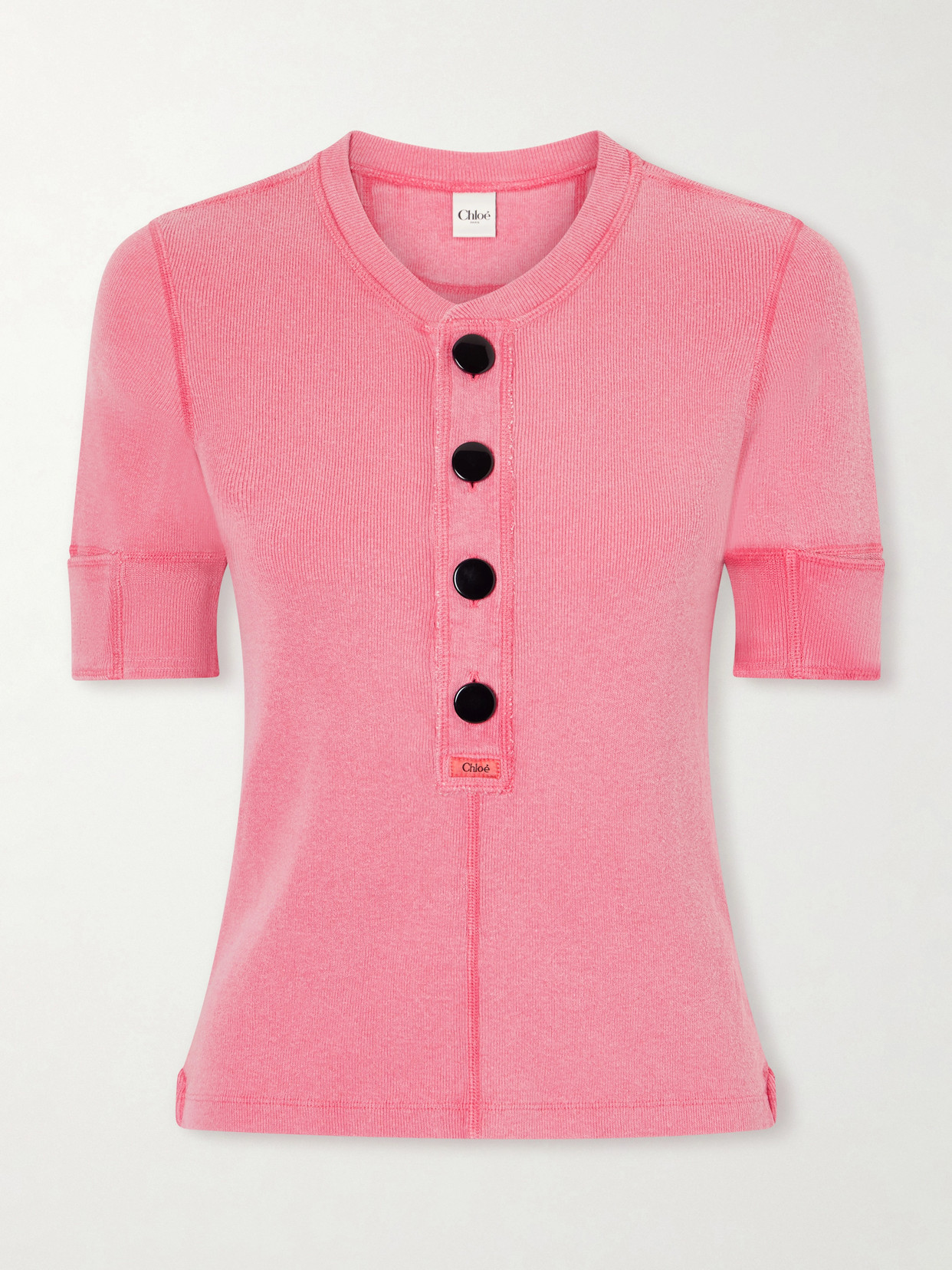 Chloé Ribbed Cotton-jersey T-shirt In Pink