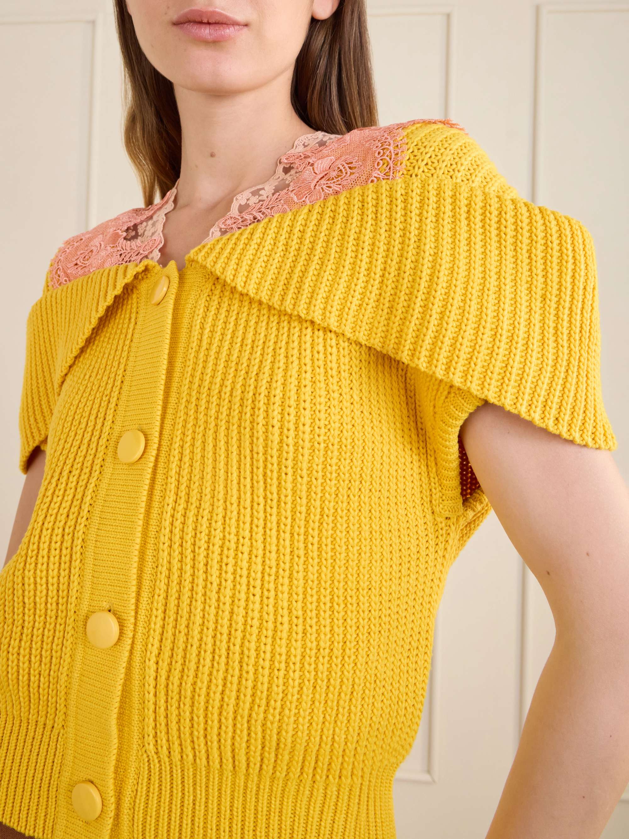 CHLOÉ Lace-trimmed ribbed-knit cotton cardigan | NET-A-PORTER