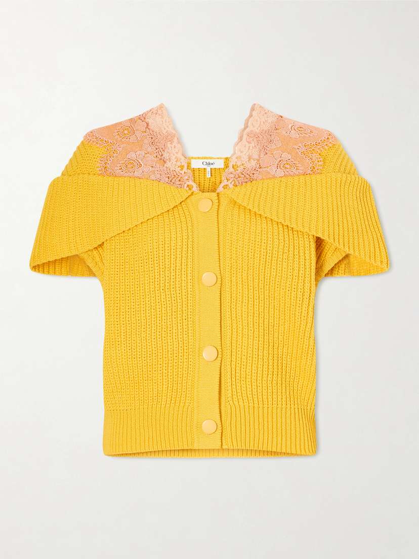 Chloé Lace-trimmed Ribbed-knit Cotton Cardigan