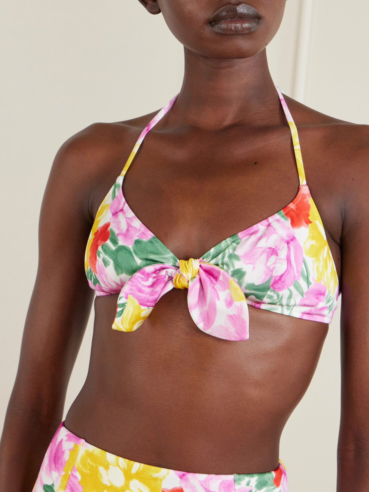 Chloé Floral-print Halterneck Bikini Top In Multi
