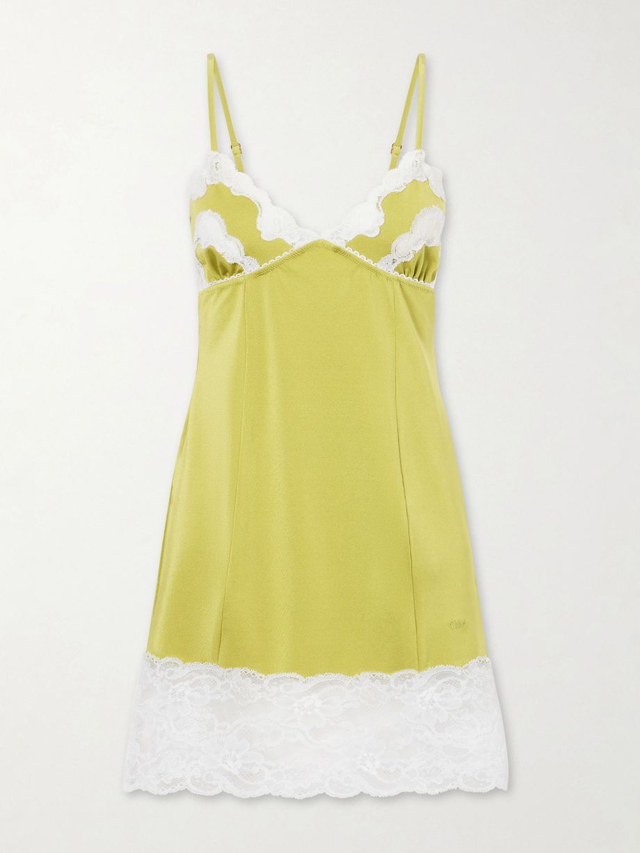 Lace-trimmed satin mini dress