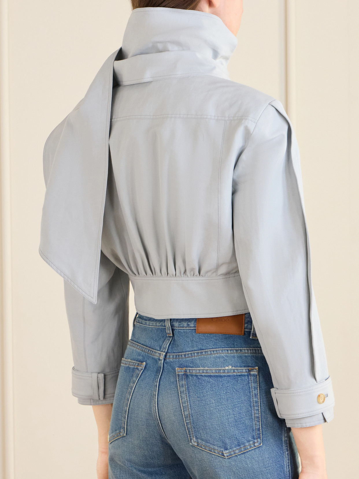 Chloé - Belted Scarf-Detailed Gathered Linen And Cotton-Blend Jacket