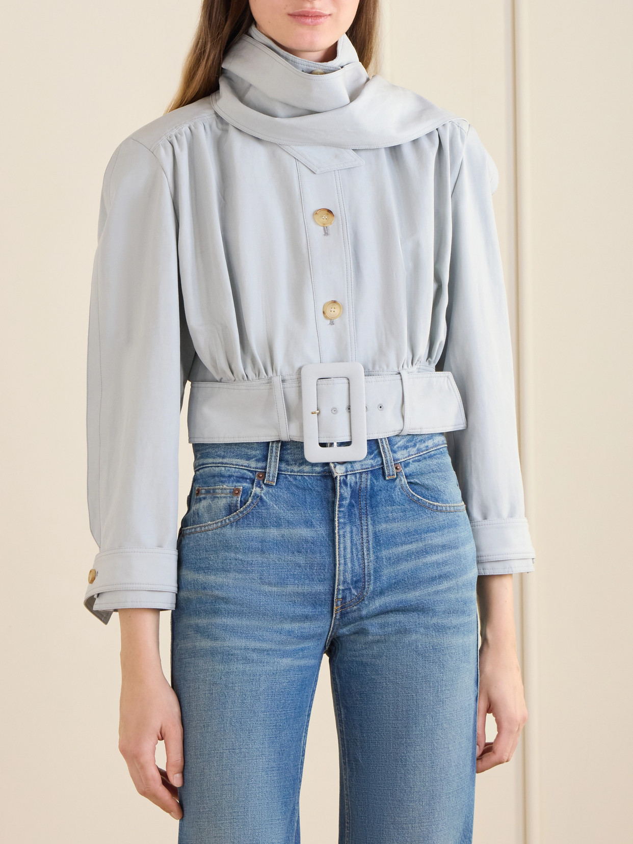 Chloé - Belted Scarf-Detailed Gathered Linen And Cotton-Blend Jacket