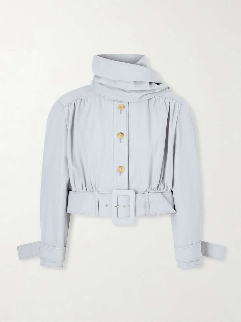 Chloé Belted Scarf-detailed Gathered Linen And Cotton-blend Jacket