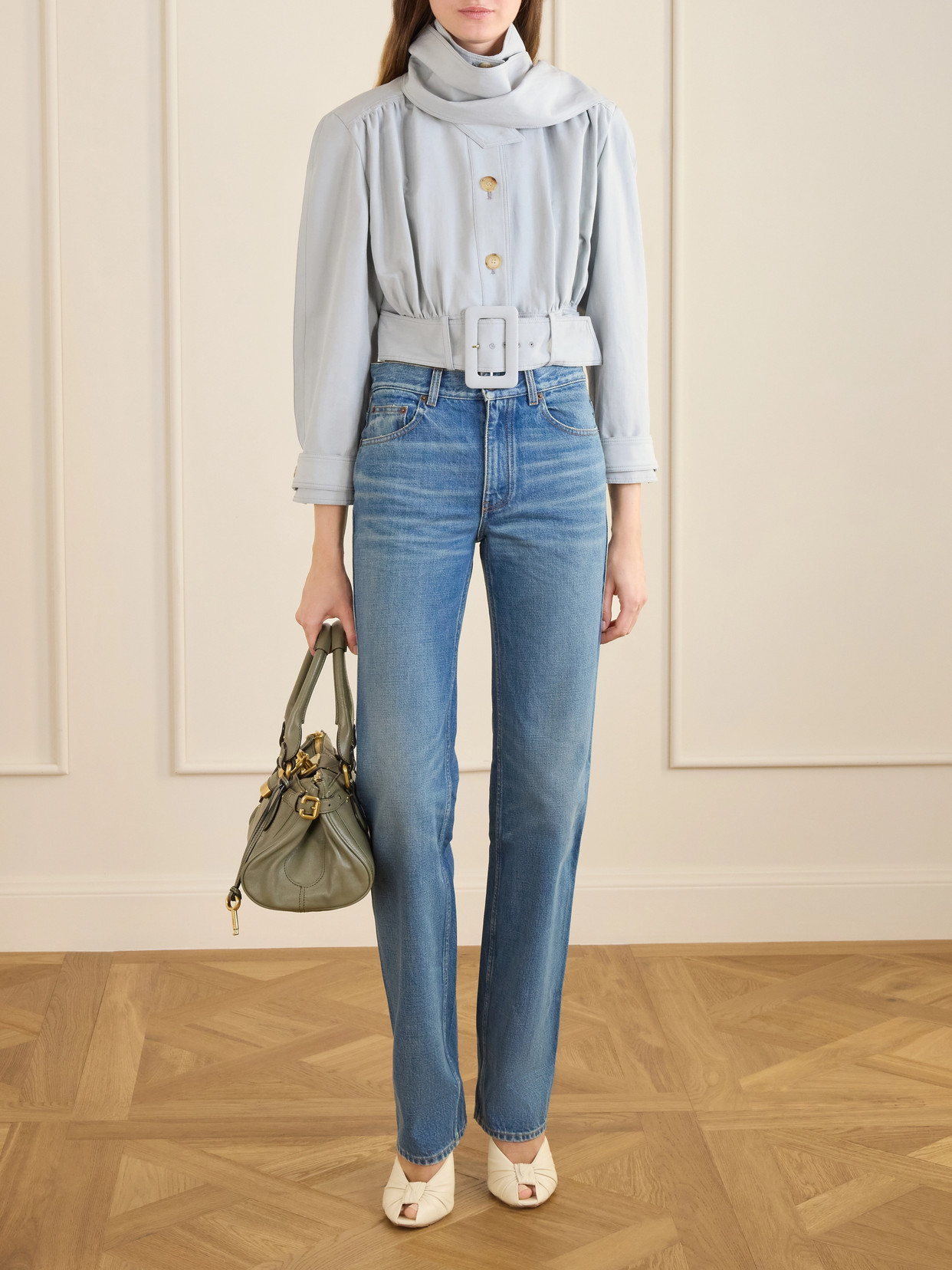 Chloé - Belted Scarf-Detailed Gathered Linen And Cotton-Blend Jacket