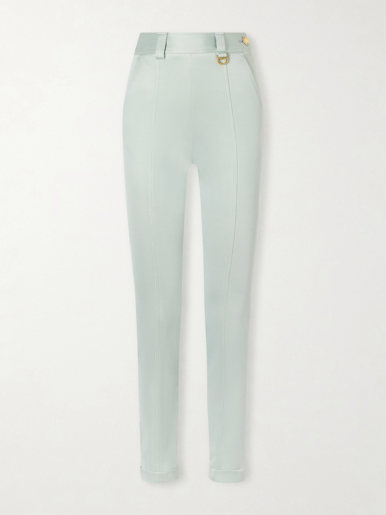 Chloé Cropped Satin-trimmed Stretch-jersey Leggings In Blue