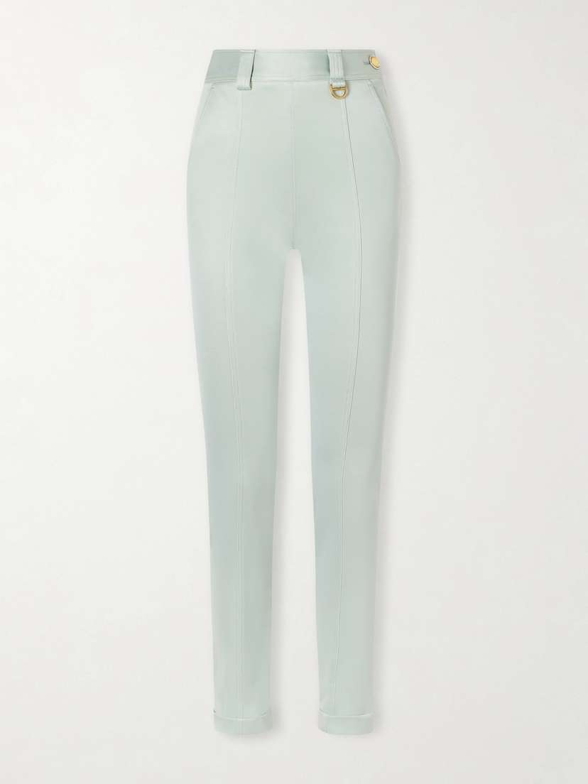 Chloé Cropped Satin-trimmed Stretch-jersey Leggings