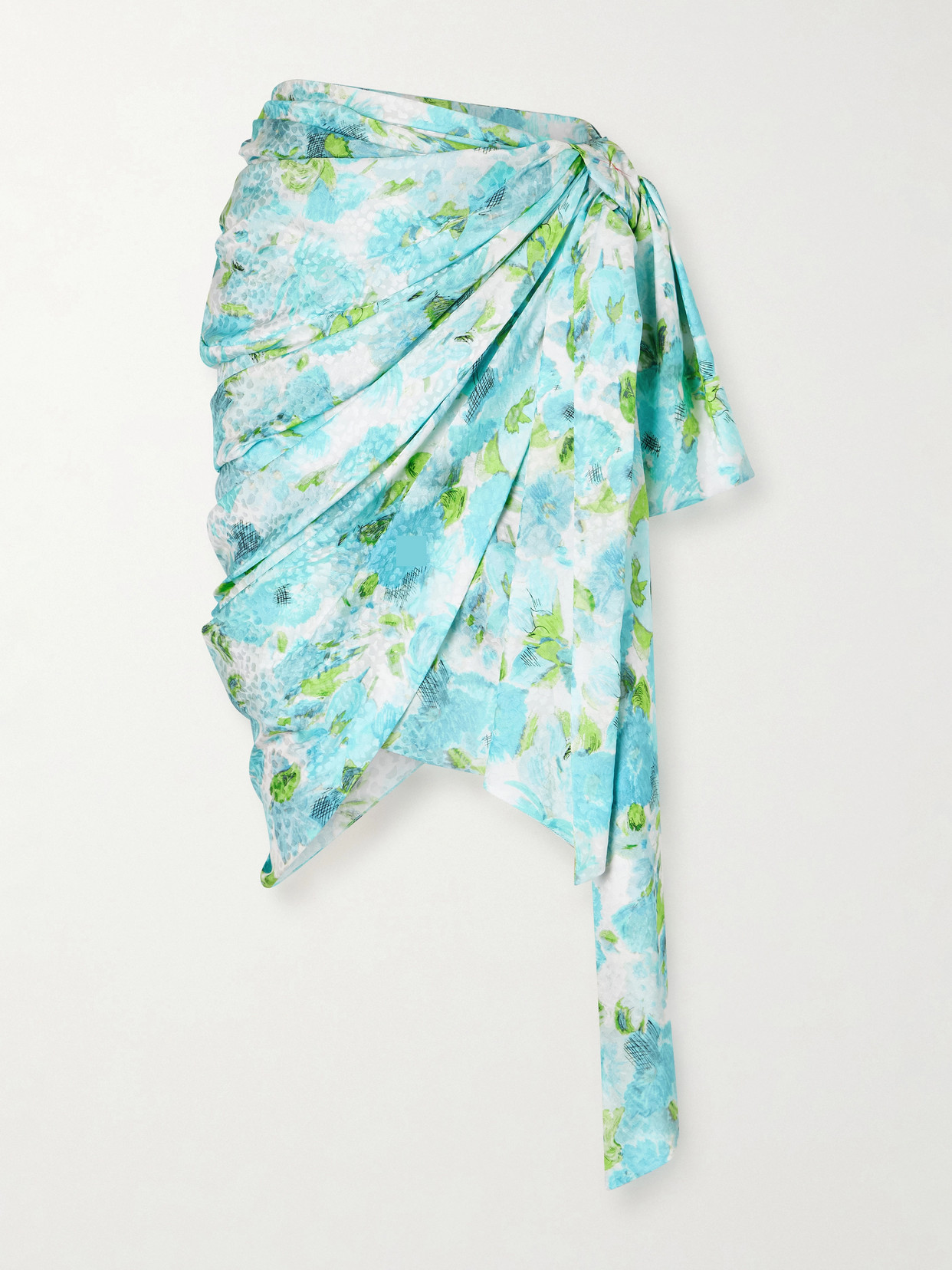 Chloé Floral-print Silk-jacquard Draped Midi Skirt In Blue