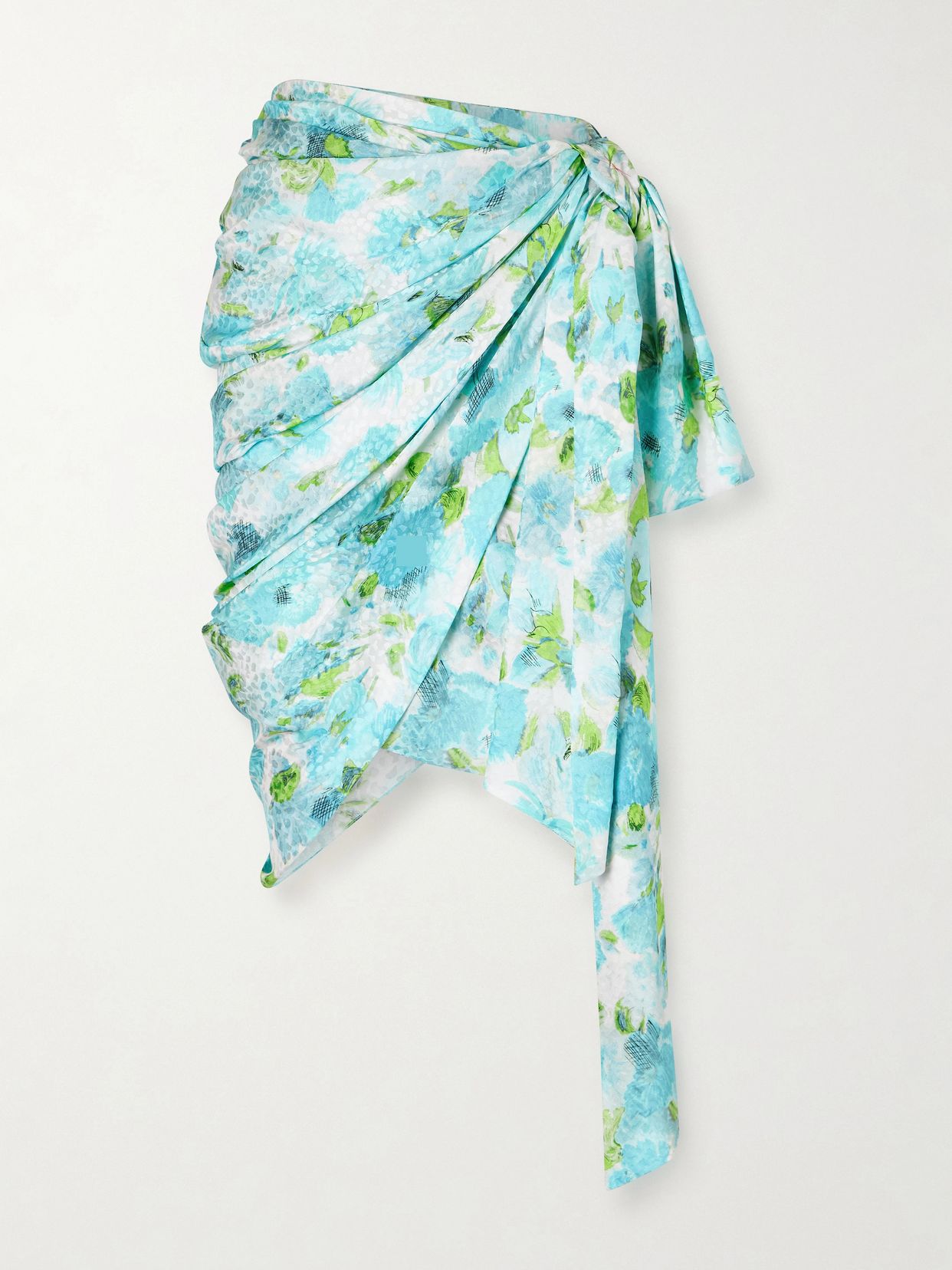 Floral-print silk-jacquard draped midi skirt