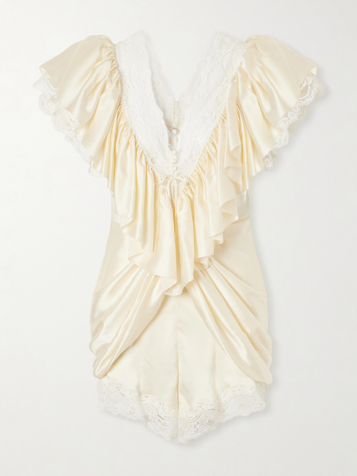 Chloé Ruffled Lace-trimmed Silk-satin Playsuit In Neutral