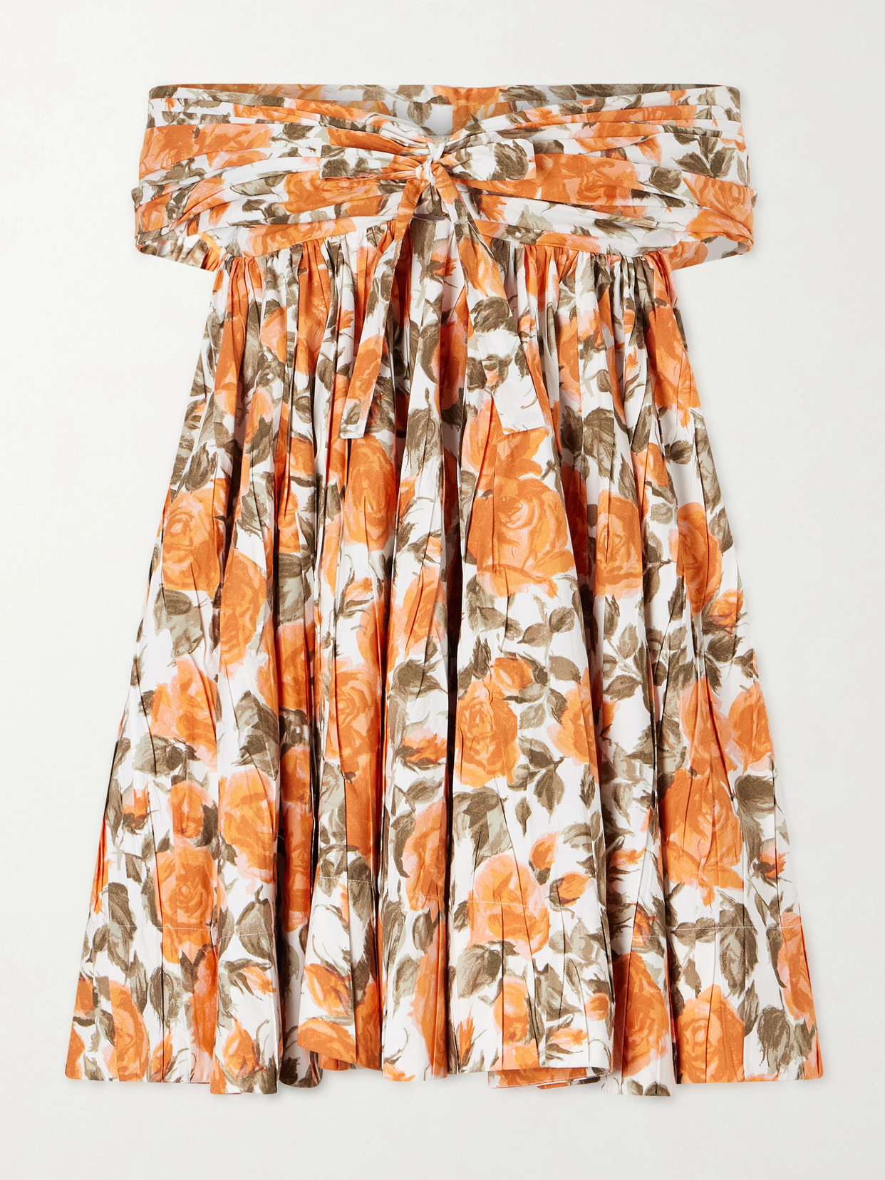 Chloé Off-the-shoulder Gathered Floral-print Cotton-poplin Mini Dress In Orange