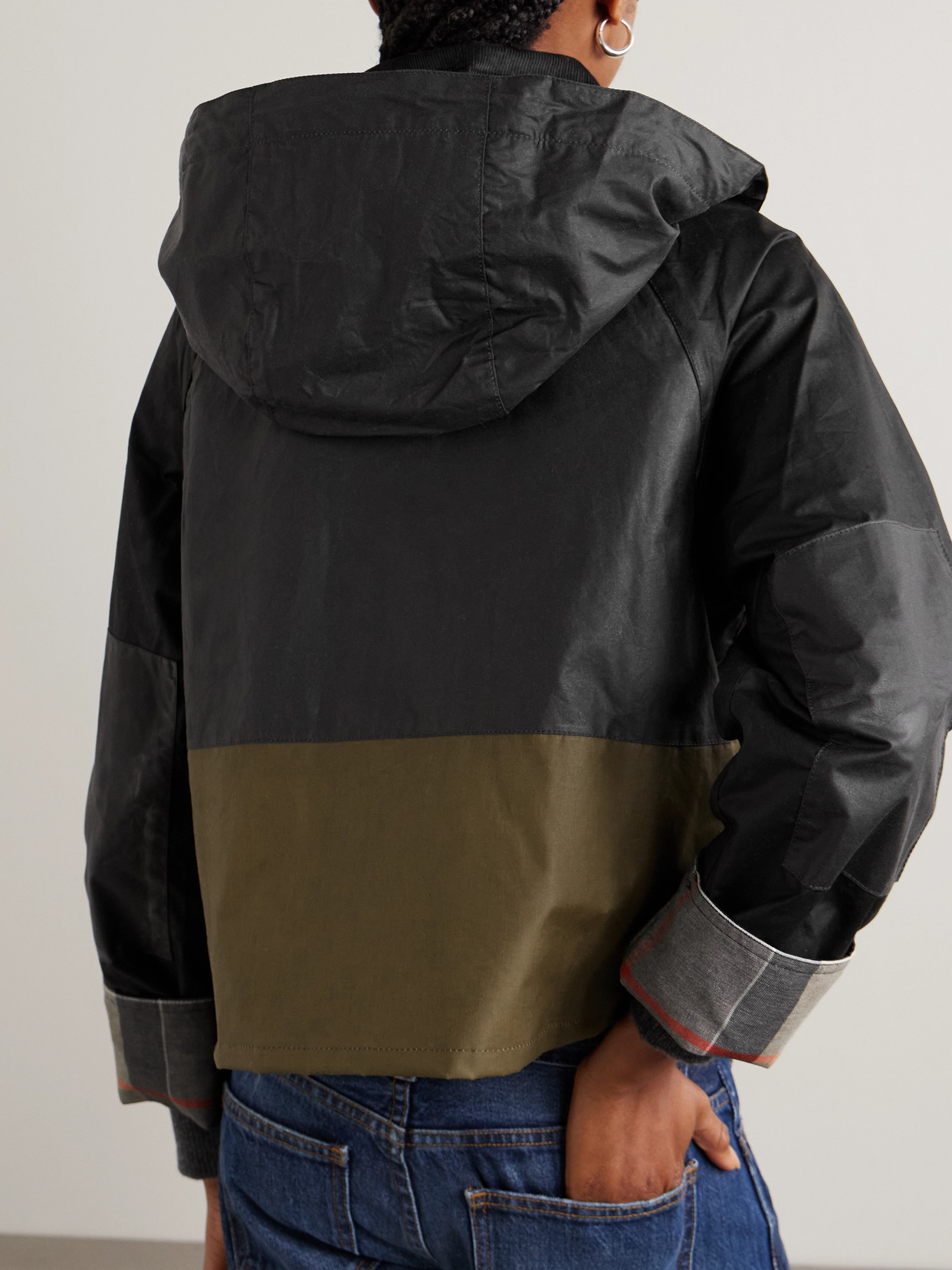 Liza Hooded Paneled Waxed-Cotton Jacket