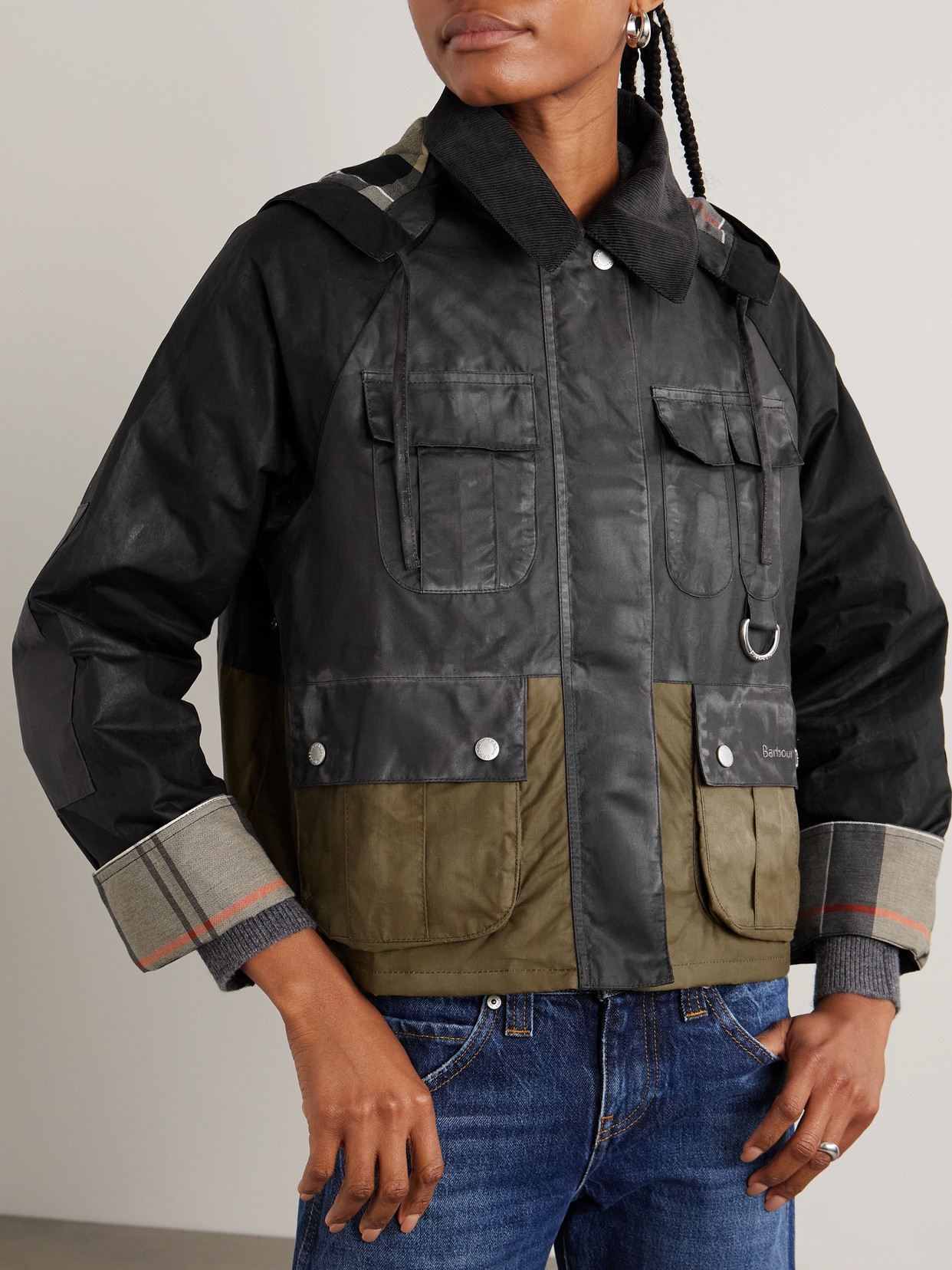 Liza Hooded Paneled Waxed-Cotton Jacket