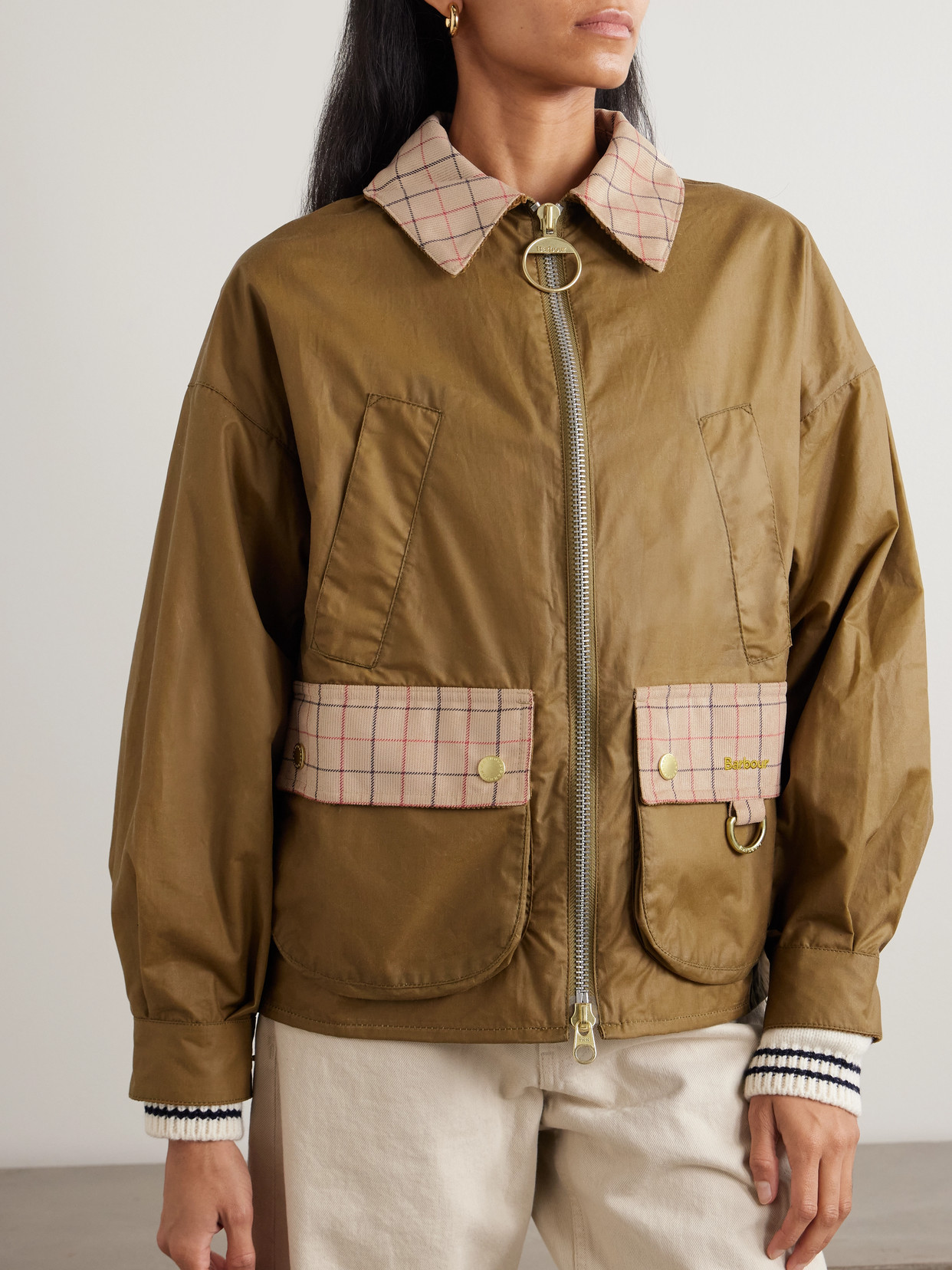 Launton Checked Corduroy-Trimmed Waxed-Cotton Jacket