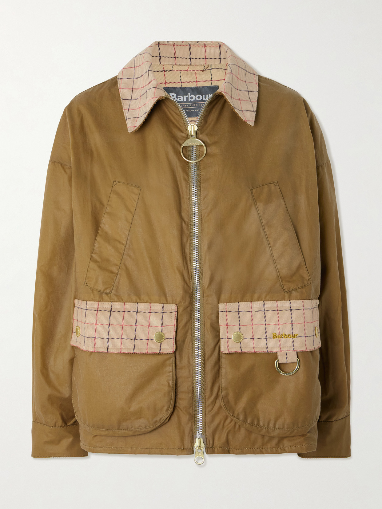Barbour - Launton Checked Corduroy-trimmed Waxed-cotton Jacket - Sand