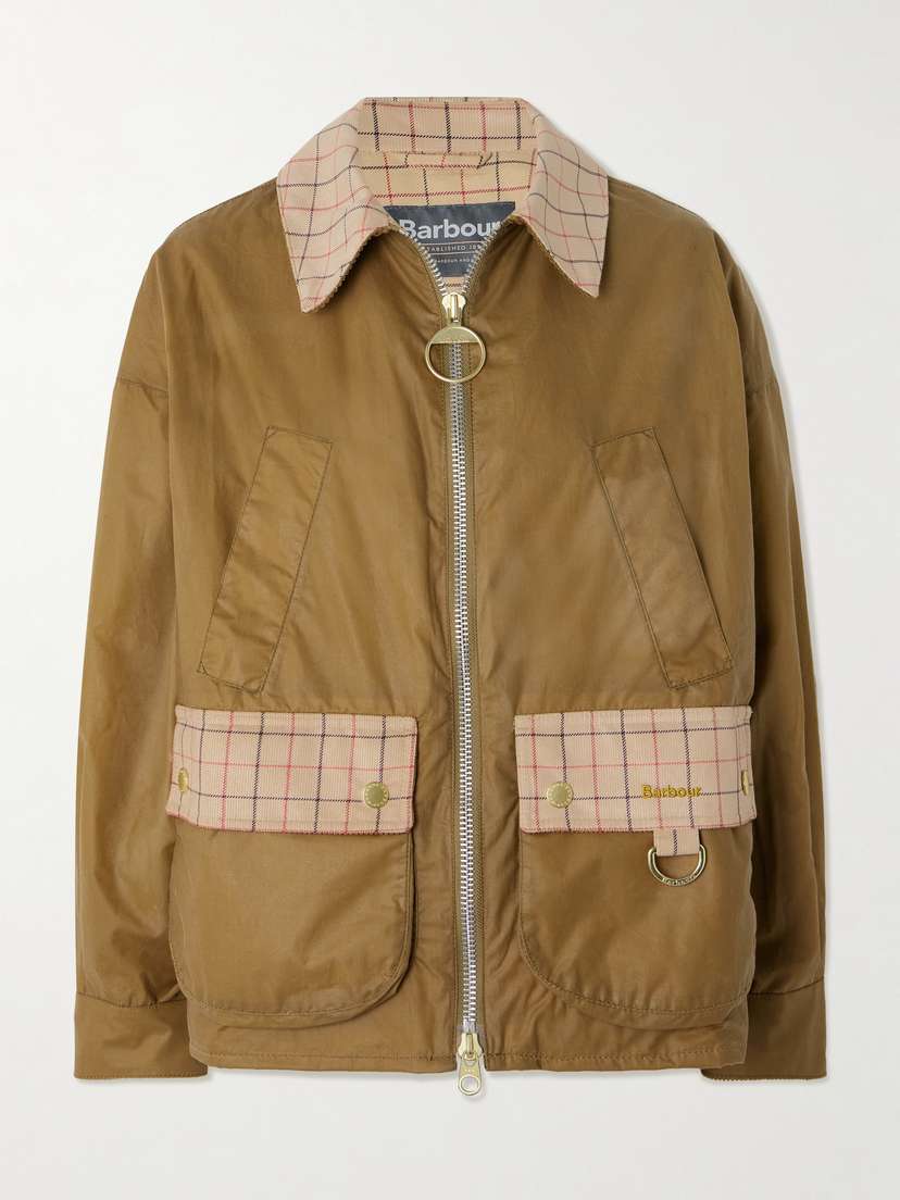 Barbour Launton Checked Corduroy-trimmed Waxed-cotton Jacket
