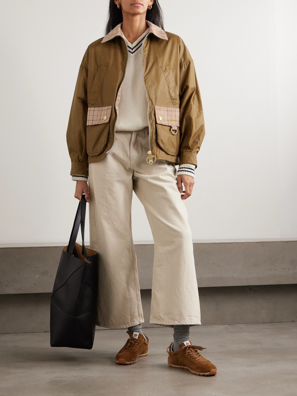 Launton Checked Corduroy-Trimmed Waxed-Cotton Jacket