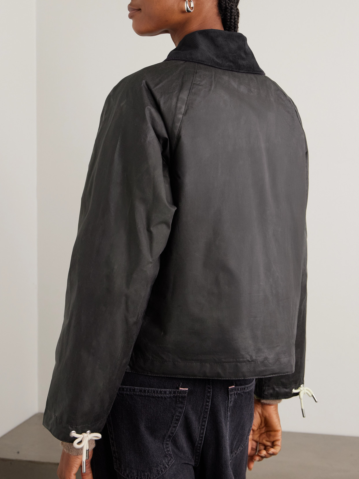 Marron Leather And Corduroy-Trimmed Waxed-Cotton Jacket