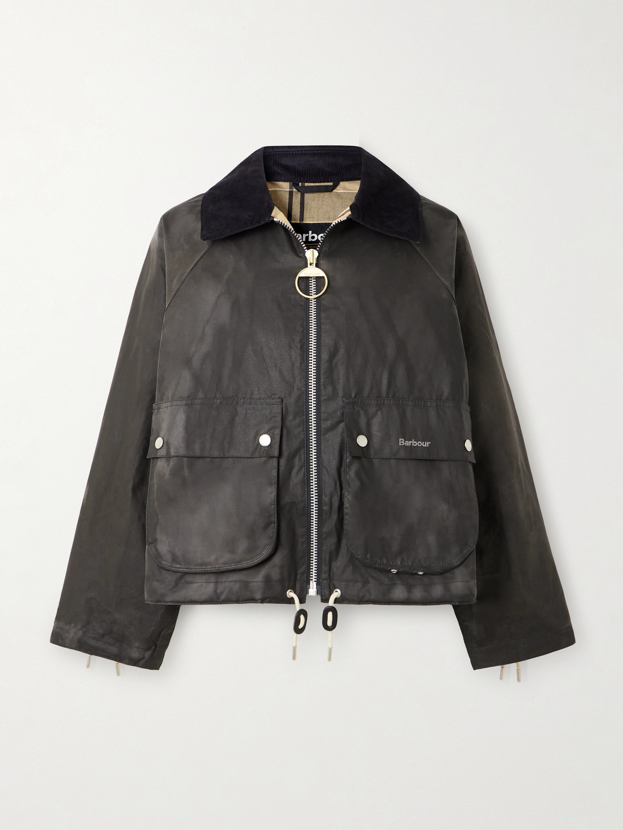 Marron Leather And Corduroy-Trimmed Waxed-Cotton Jacket