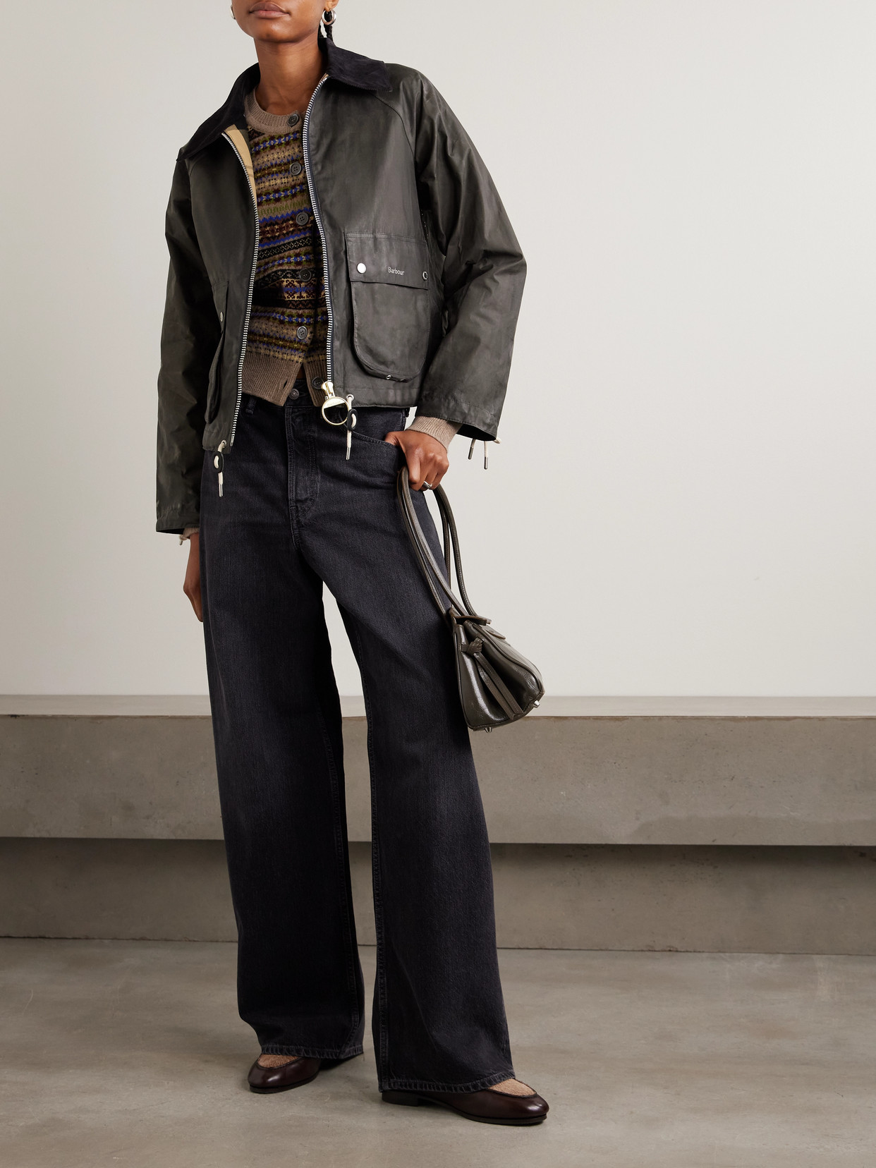Marron Leather And Corduroy-Trimmed Waxed-Cotton Jacket