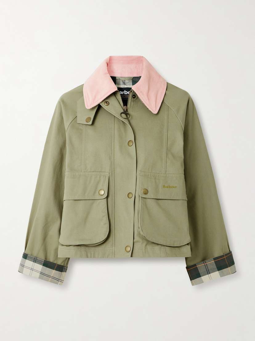 Barbour Beadnell Corduroy-trimmed Cropped Cotton-twill Jacket