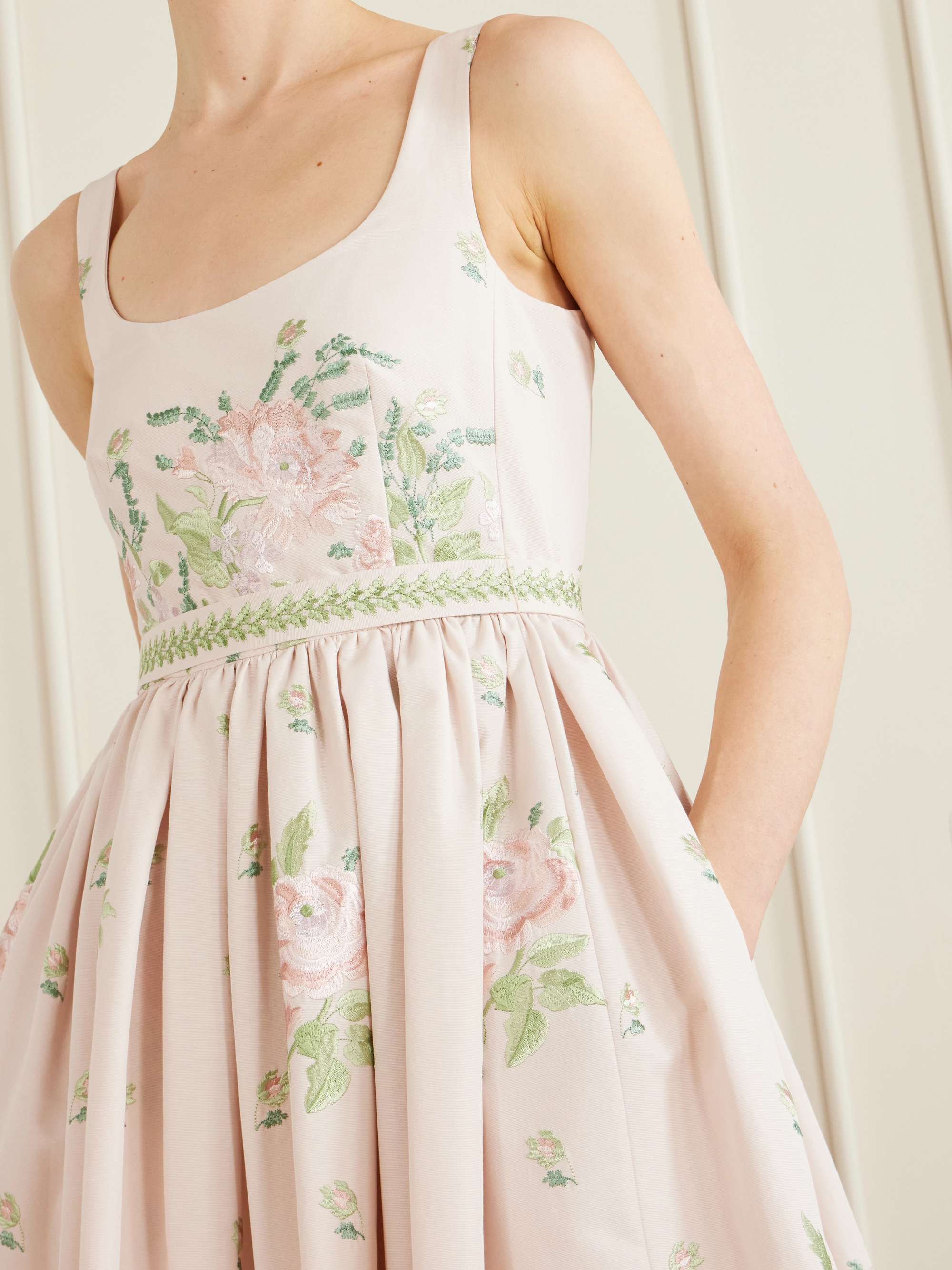 ERDEM Floral-embroidered cotton-faille midi dress | NET-A-PORTER