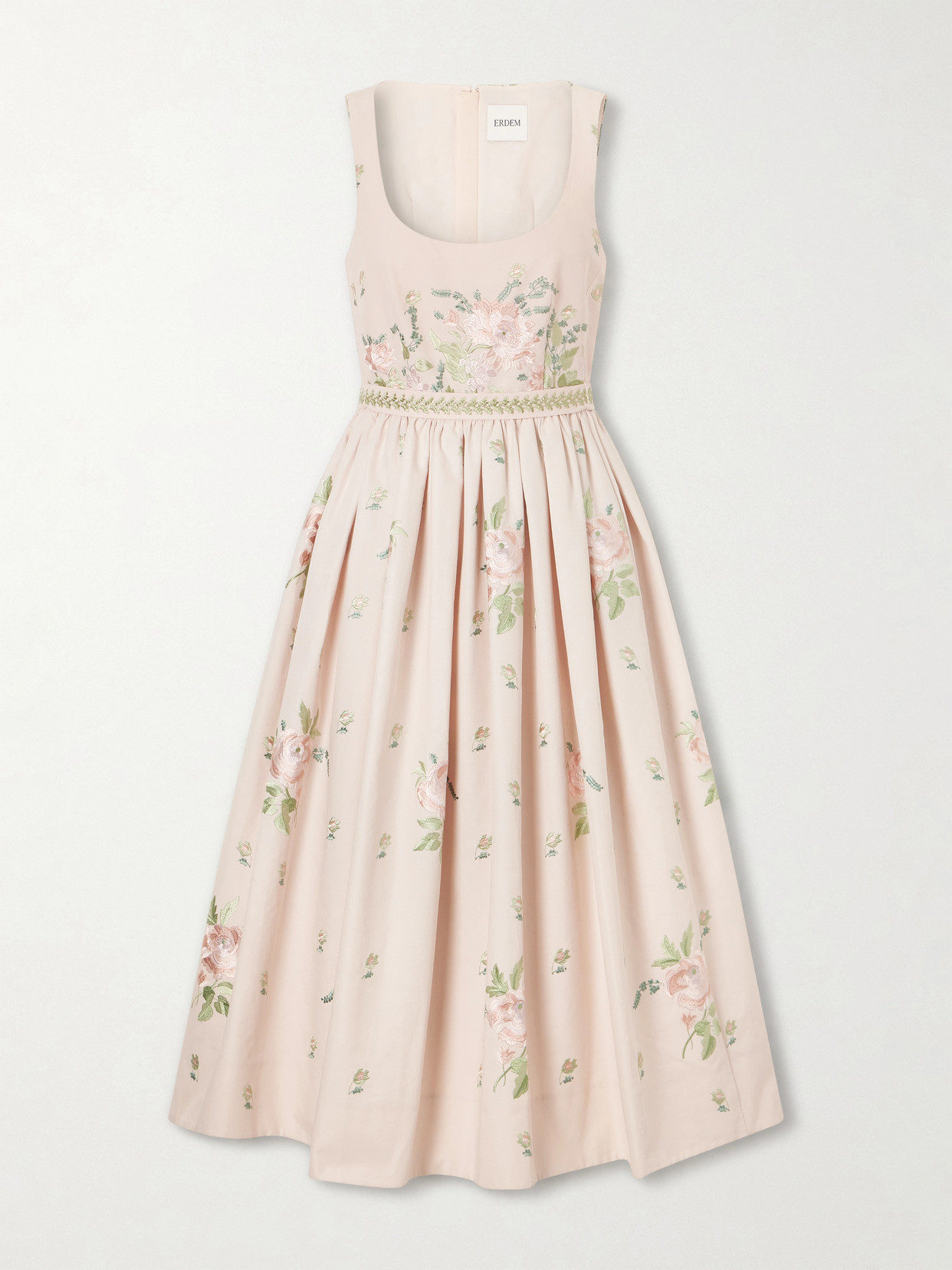 Erdem Floral-embroidered Cotton-faille Midi Dress In Pink