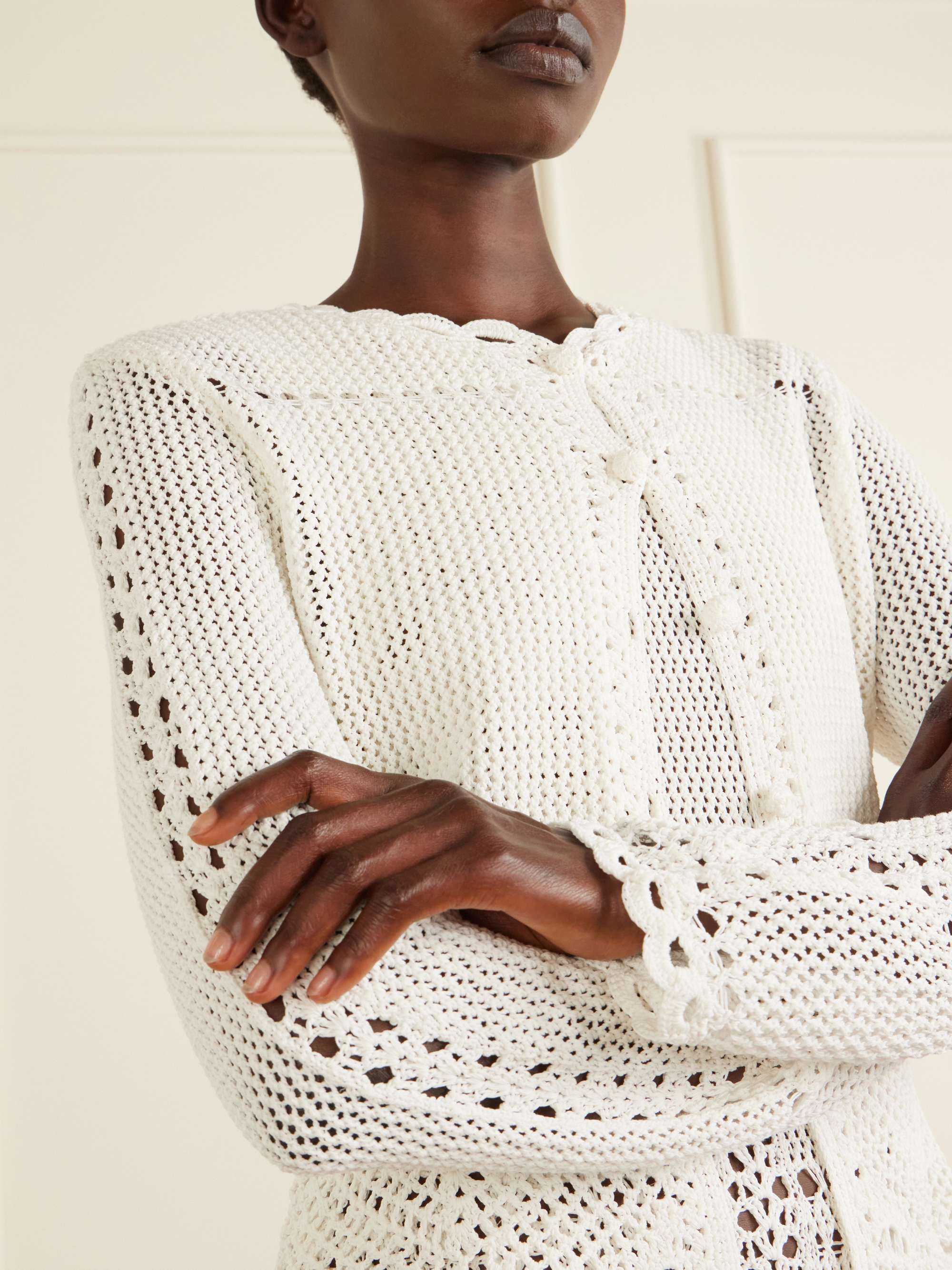 ERDEM Crocheted cotton peplum cardigan | NET-A-PORTER