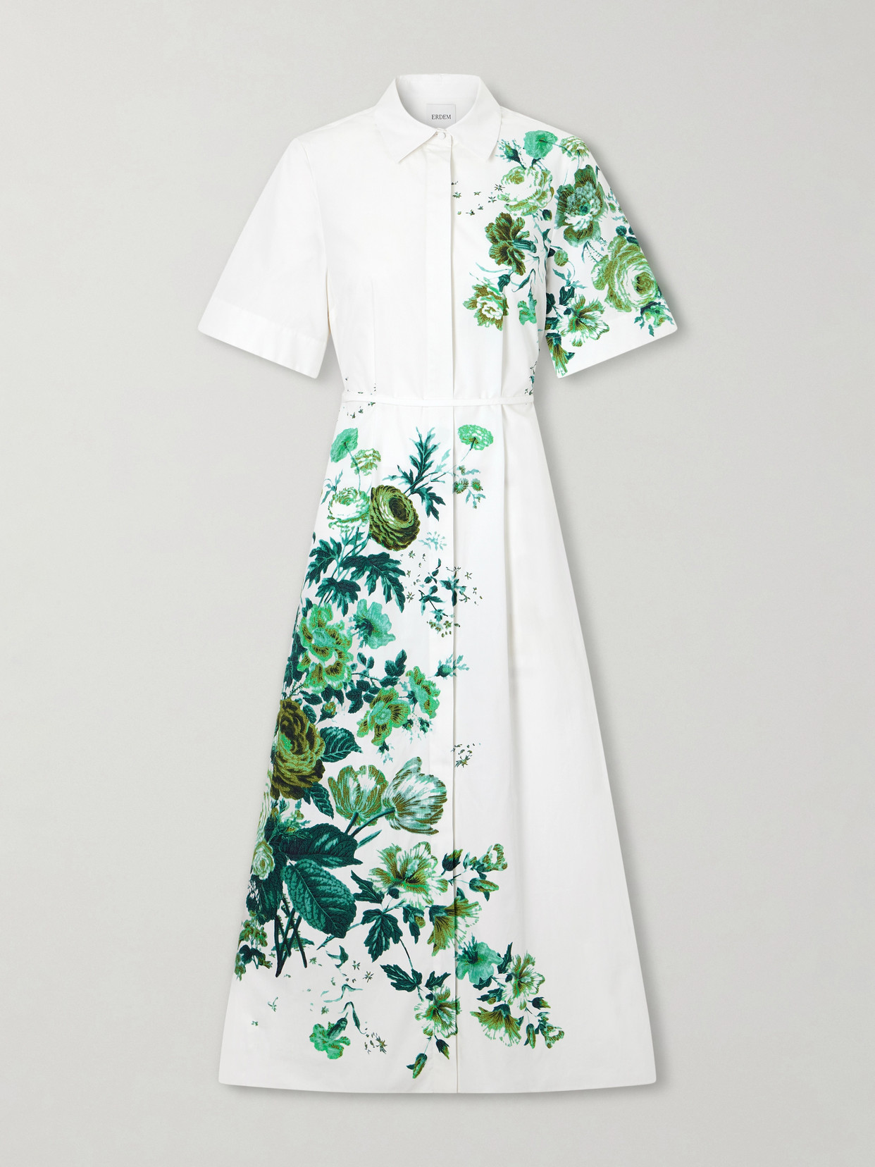 Erdem Floral-print Cotton-poplin Midi Shirt Dress In White