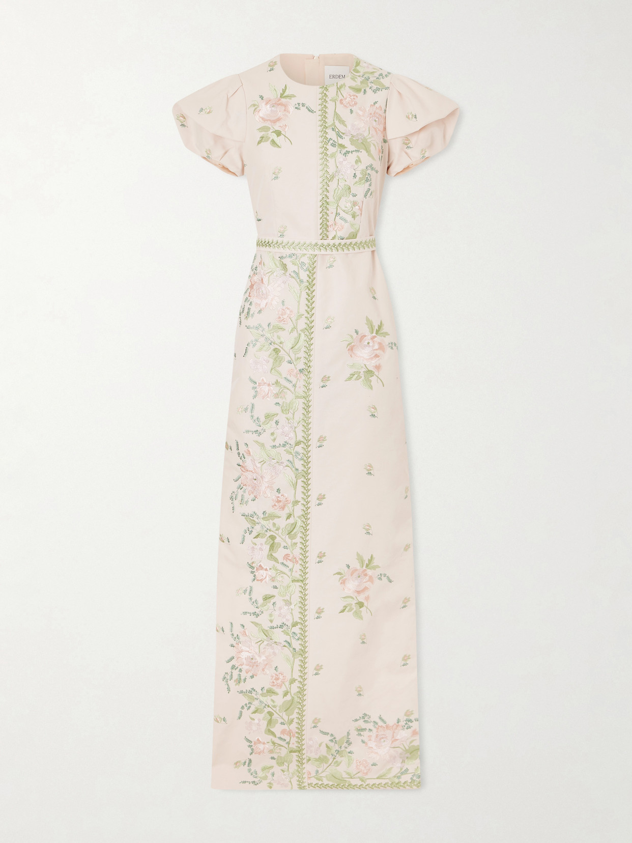 Erdem Floral-embroidered Cotton-faille Gown In Neutral