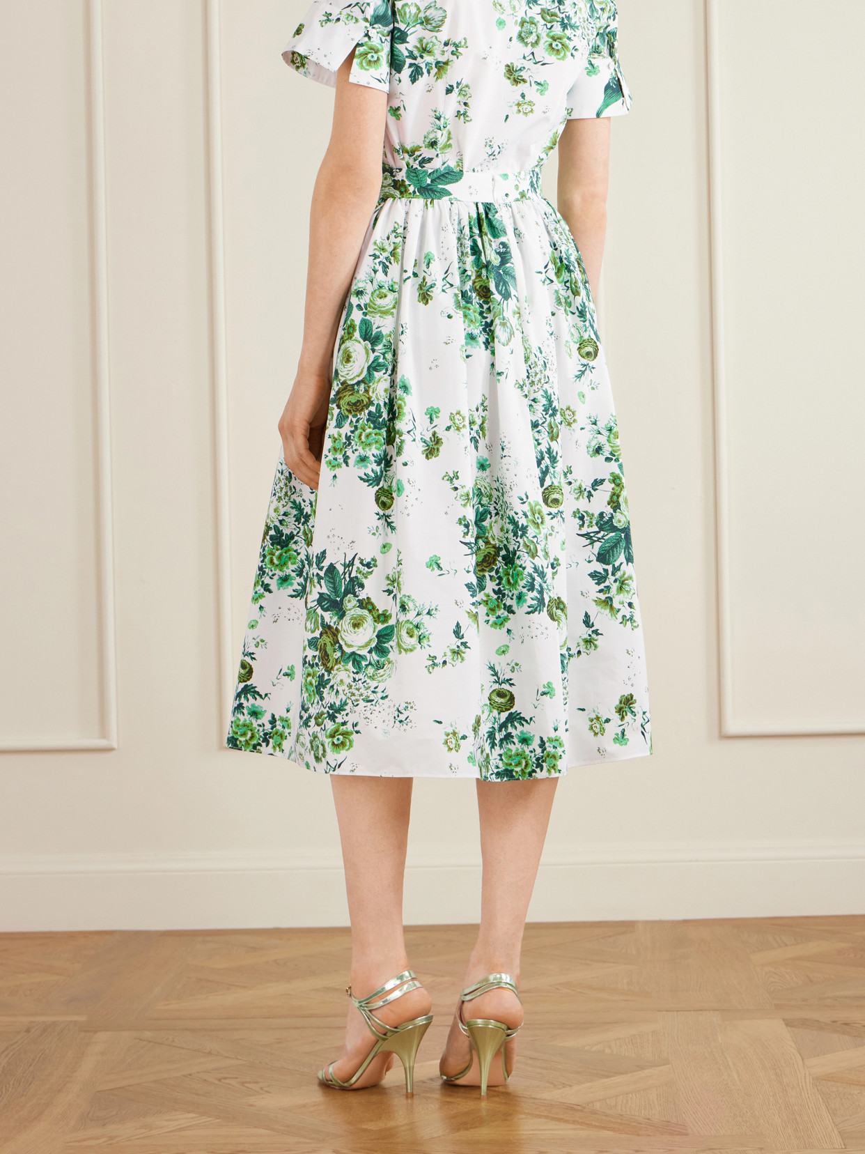 Pleated Floral-Print Cotton-Poplin Midi