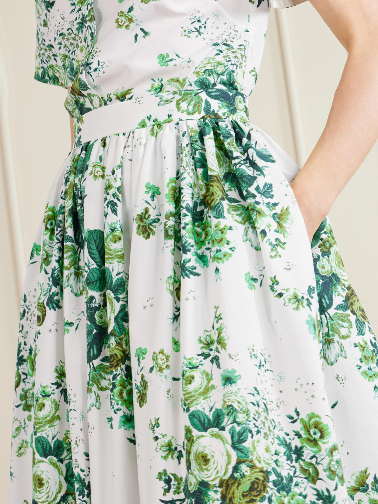 Pleated Floral-Print Cotton-Poplin Midi