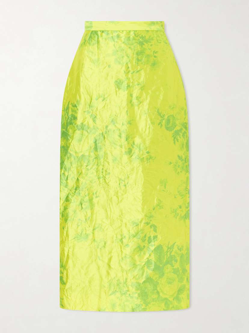 Erdem Floral-print Crinkled-satin Midi Skirt