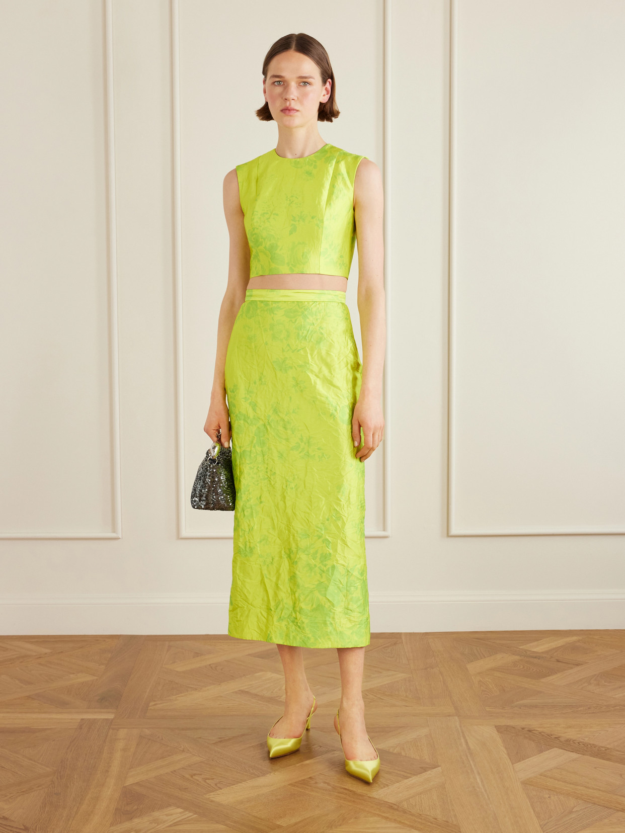Floral-Print Crinkled-Satin Midi