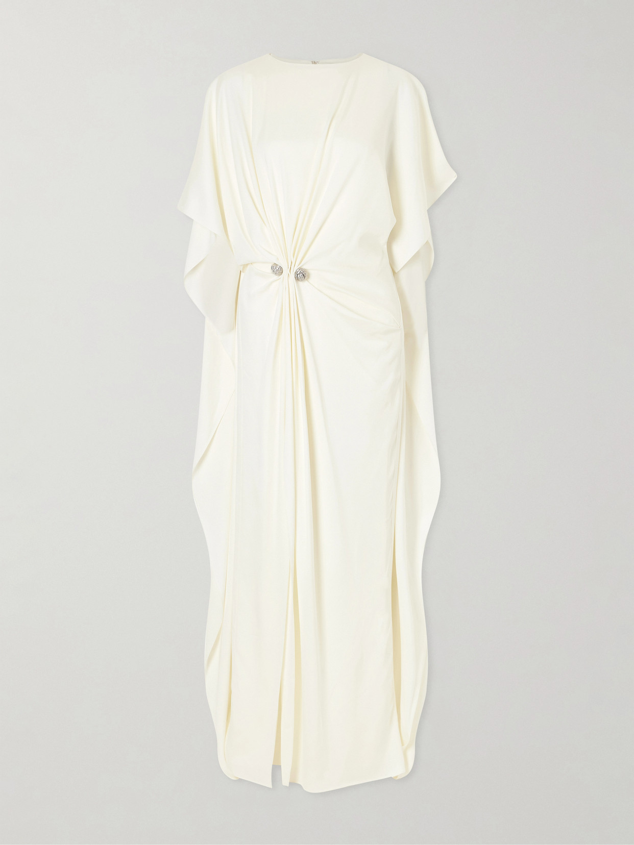 Brandon Maxwell Draped Embellished Crepe Midi Dress In Neutral