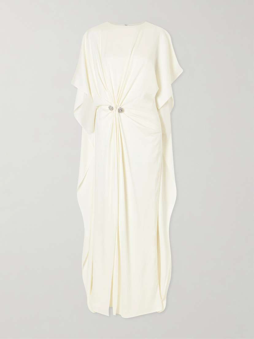 Brandon Maxwell Draped Embellished Crepe Midi Dress