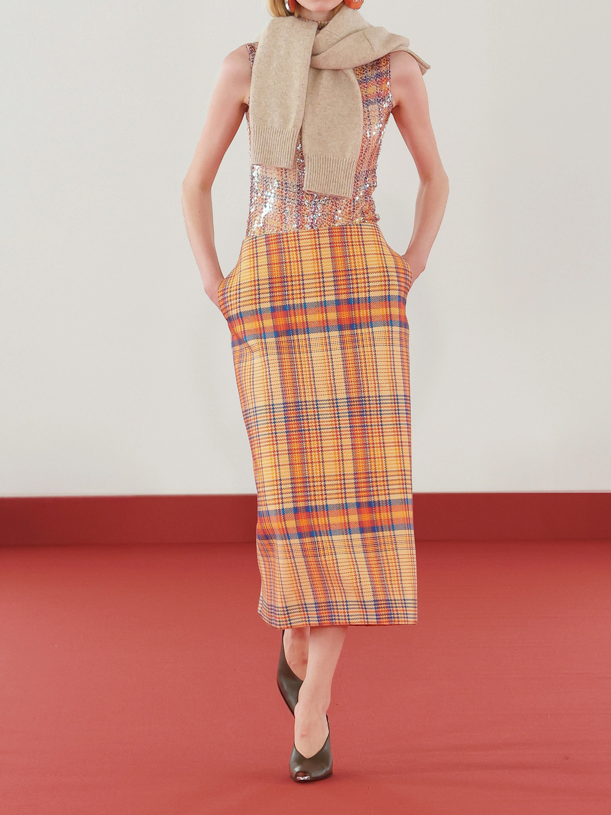 Brandon Maxwell The Piper Paillette Plaid Mock Neck Top In Multi