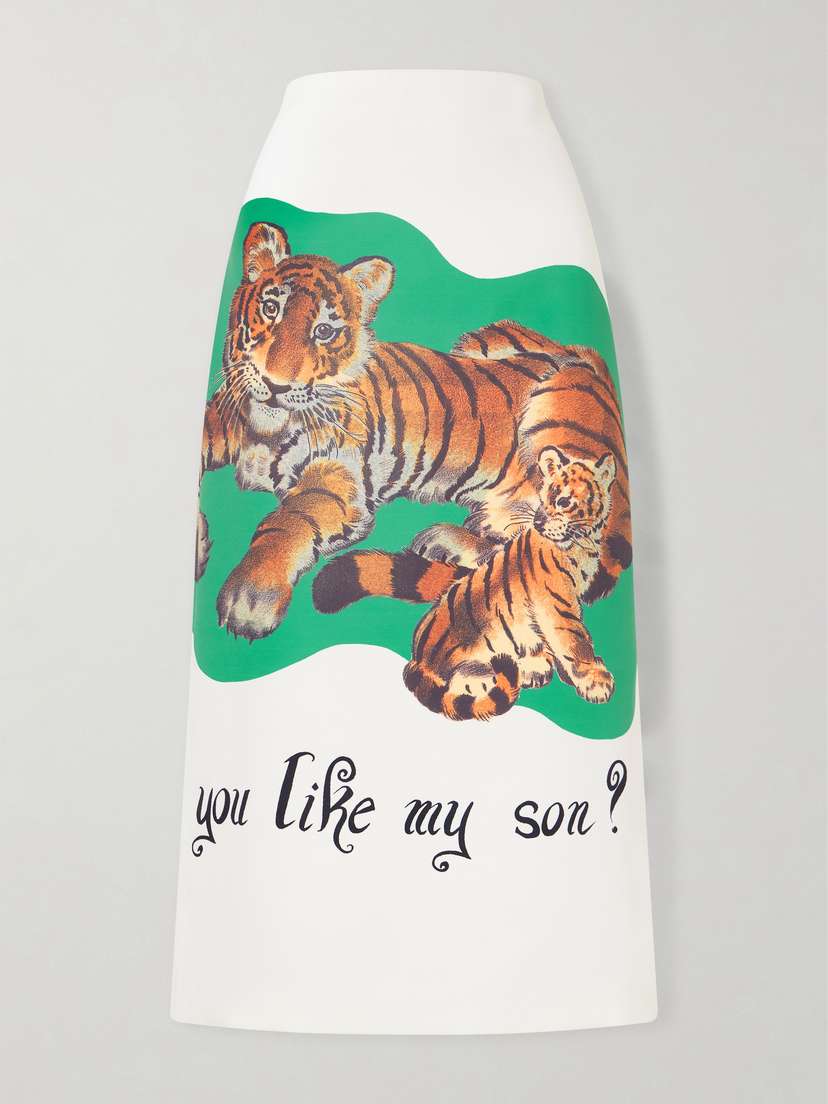 Brandon Maxwell Mercer Printed Satin Midi Skirt