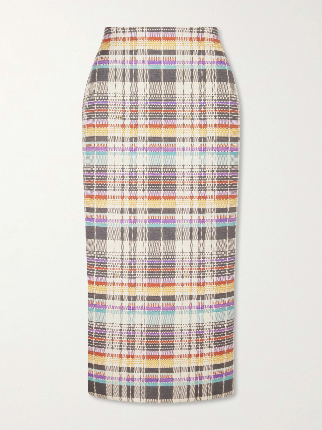 Brandon Maxwell Mercer Bonded Checked Wool And Silk-blend Midi Skirt In White