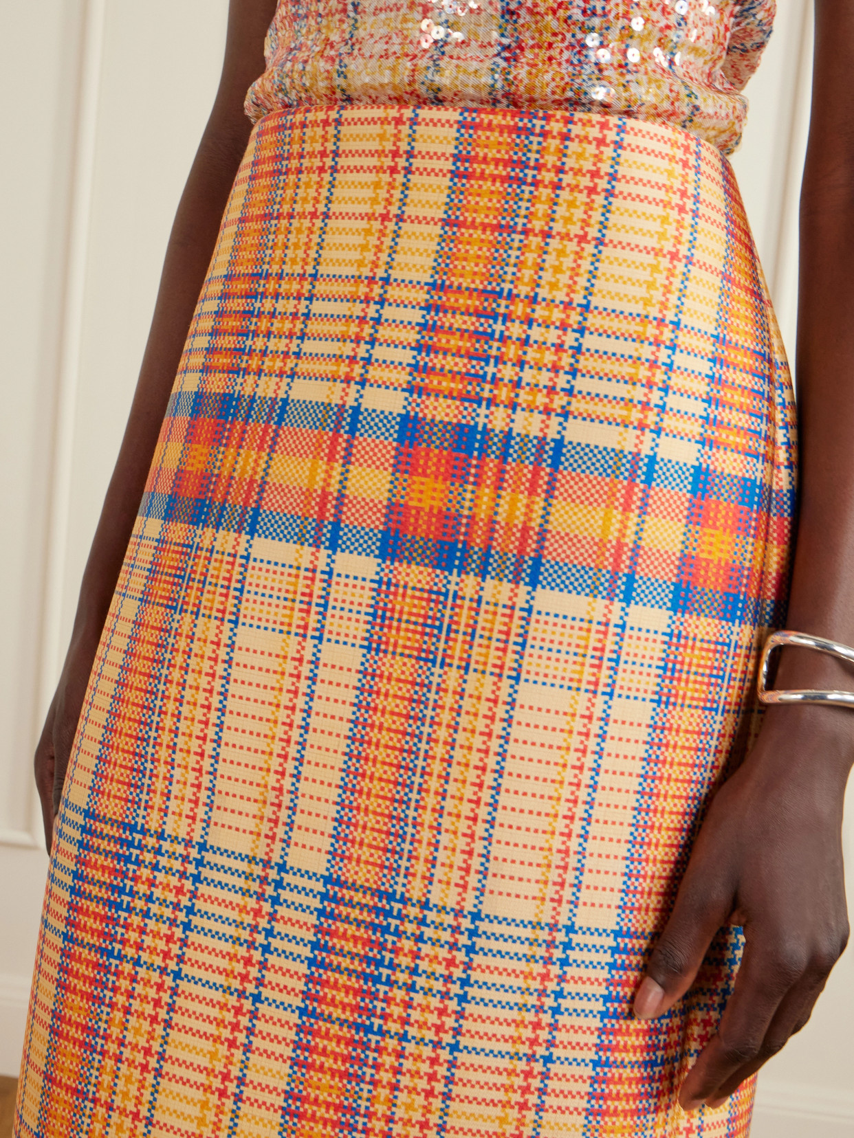 Mercer Checked Wool And Silk-Blend Mikado Midi