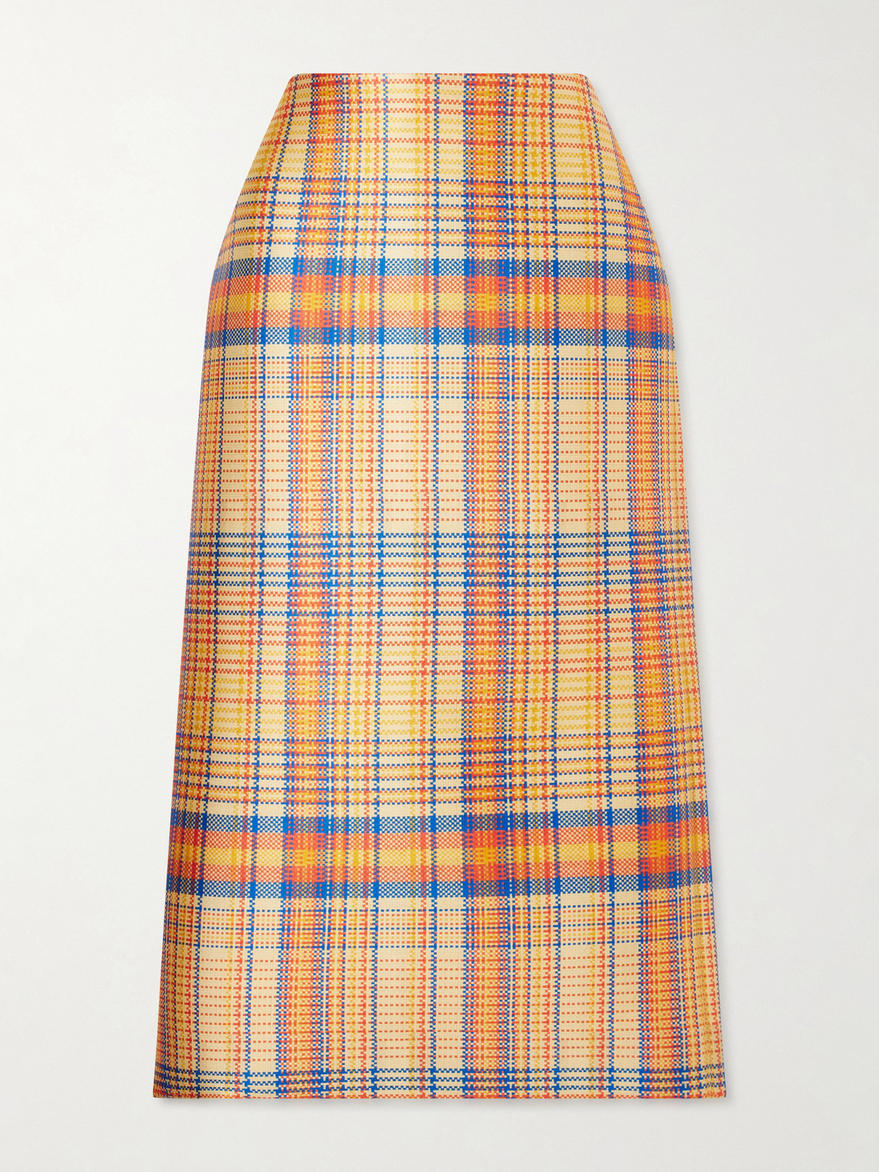 Brandon Maxwell Mercer Checked Wool And Silk-blend Mikado Midi Skirt In Orange