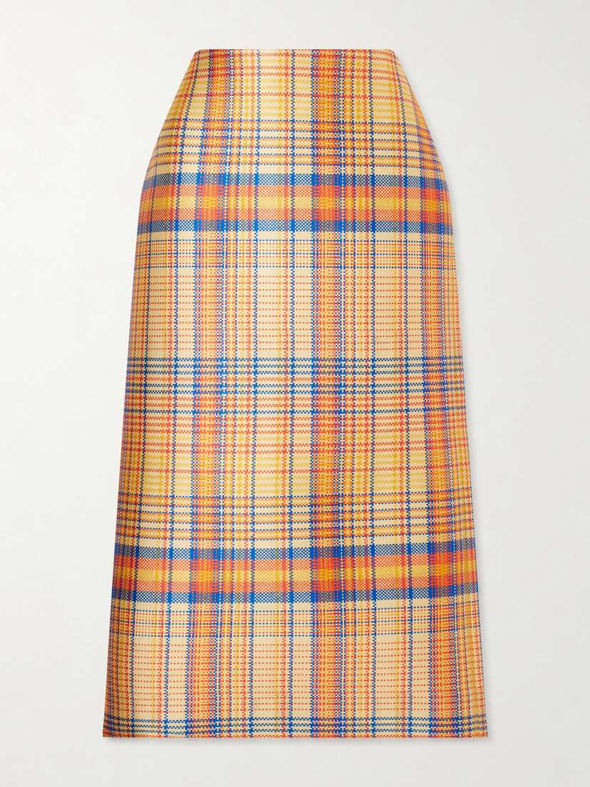 Brandon Maxwell Mercer Checked Wool And Silk-blend Mikado Midi Skirt