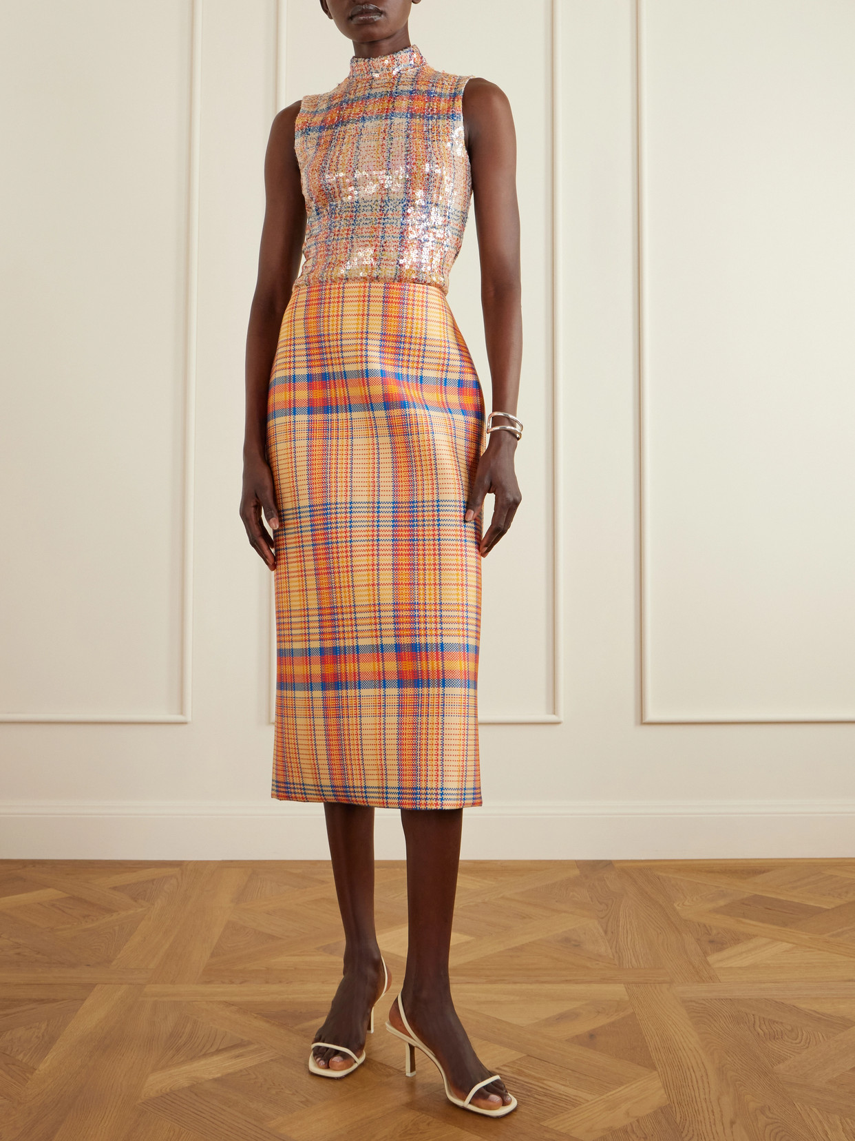 Mercer Checked Wool And Silk-Blend Mikado Midi