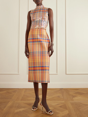 Brandon Maxwell Mercer checked wool and silk-blend mikado midi skirt